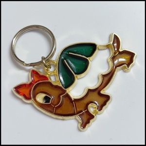 Vintage Turtle Keychain key ring sun catcher gold colorful cute 1970 retro